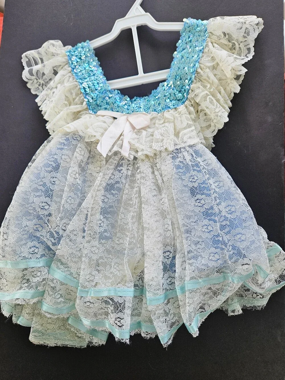 Vintage Art Stone Toddler Dance Costume Blue Sequin Lace Leotard Size 2